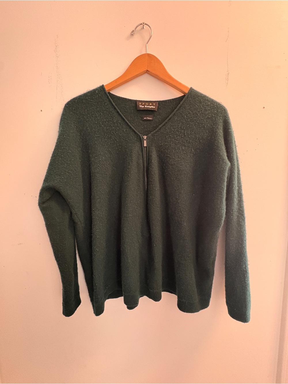 Women's 100% Cashmere Forest Green Zip-Front Sweater